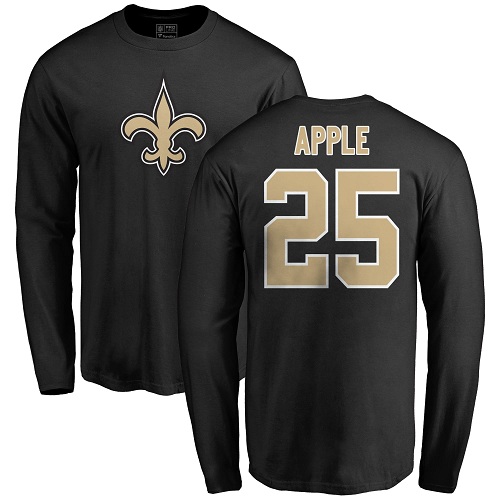 Men New Orleans Saints Black Eli Apple Name and Number Logo NFL Football #25 Long Sleeve T Shirt